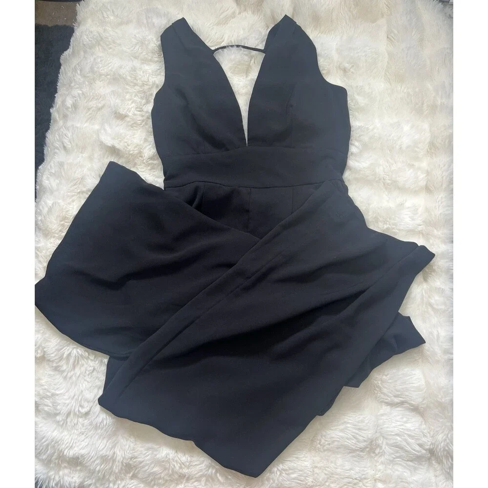 Lulus Black V Neck Wide Leg Jumpsuit Sz Small - Picture 1 of 15